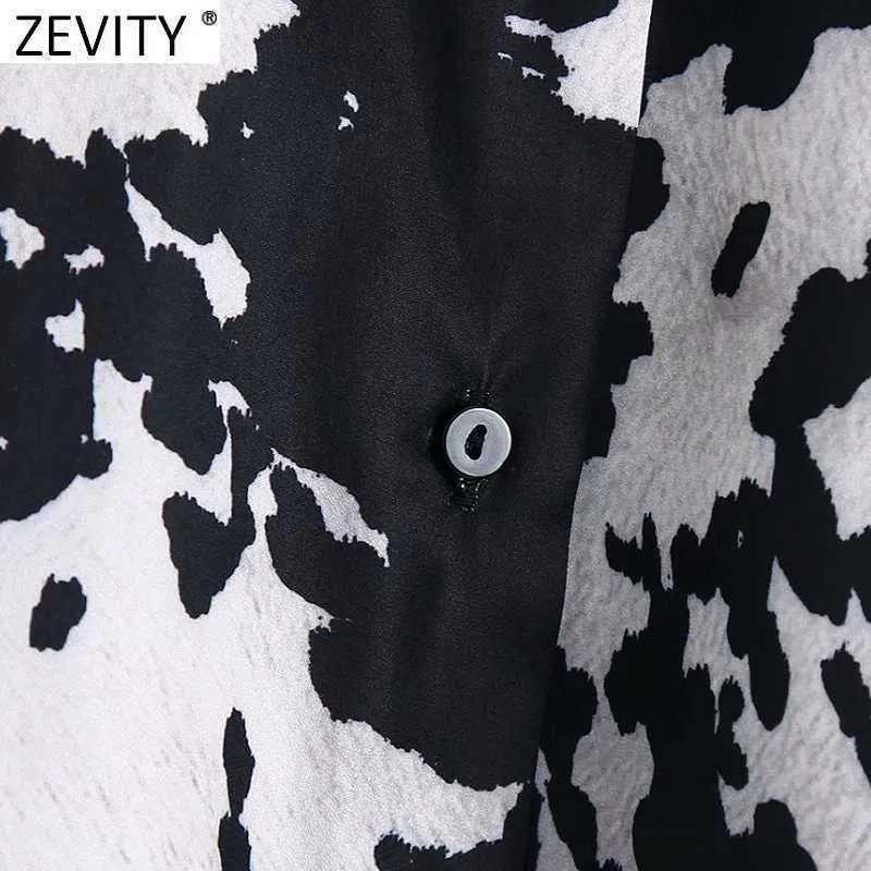 Zevity Women Vintage Animal Pattern Print Smock Blouse Office Ladies Casual Shirts Chic Business Kimono Blusas Tops LS7715 210603