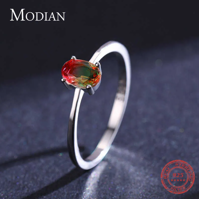 Modian 925 Sterling Silver Colorful Watermelon Tourmaline Rings for Women Fashion Finger Band Fine Jewelry Korean Style Anel 21061211f