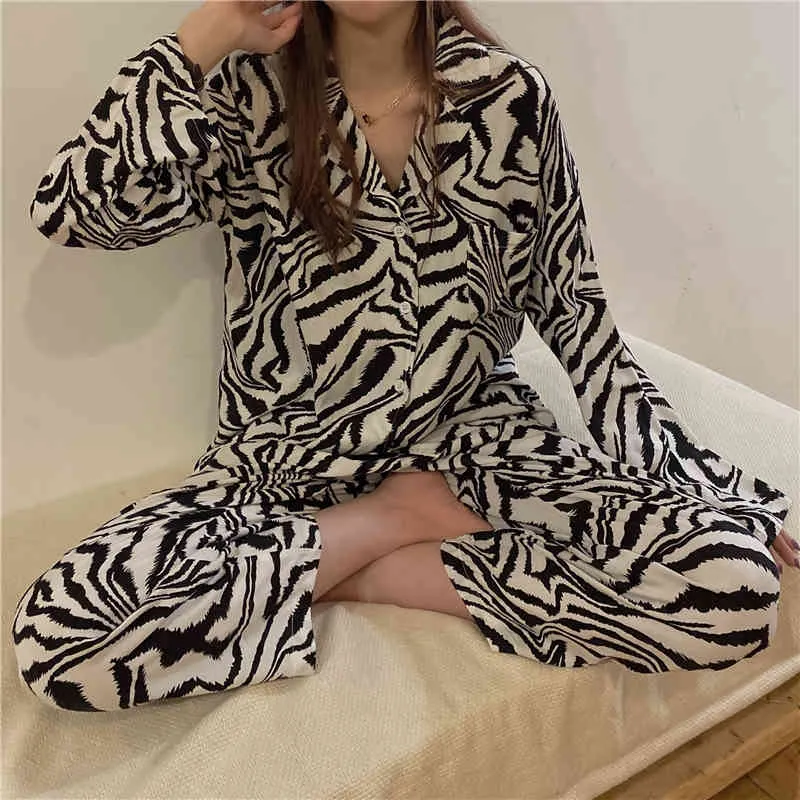 Women Animal Printed All Match Comfortable Homewear Cotton Sexy Loose Sweet Soft Sleepwear Cute Pajamas Sets 210525