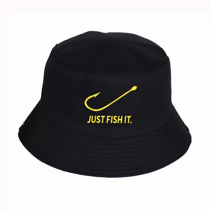 Just Fish It drôle imprimé seau chapeaux été haute qualité pêcheur chapeau femmes hommes pêcheur chapeau Snapback chapeaux Q0805