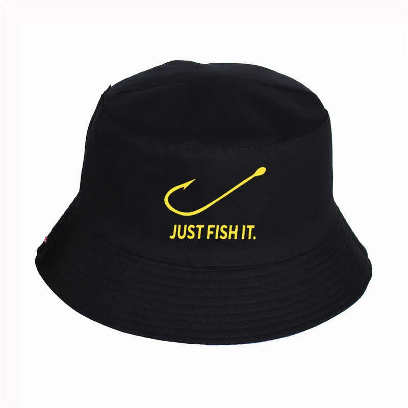 Just Fish It Zabawne wydrukowane czapki wiadra Summer High Quuse Fisherman039s Kat Woman Men Men Fisherman Hat Snapback Hats Q08059429495