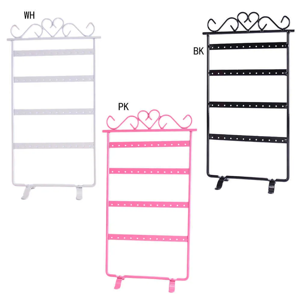 4 Layers 48 Holes Metal Jewelry Display Shelf Earring Storage Rack Jewelry Organizer Square Type Home Storage Accessories 210705