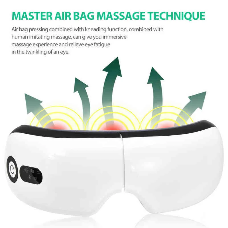 Slimme airbag vibratie oog massager zorg instrument compress ondersteuning Bluetooth vermoeidheid massage bril 220208