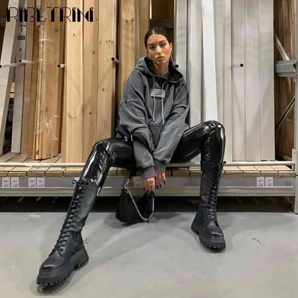 RIBETRINI 2020 automne nouveauté marque de luxe Design mi-mollet bottes femmes Cool haute plate-forme bottes chaussures à semelles compensées femme K78