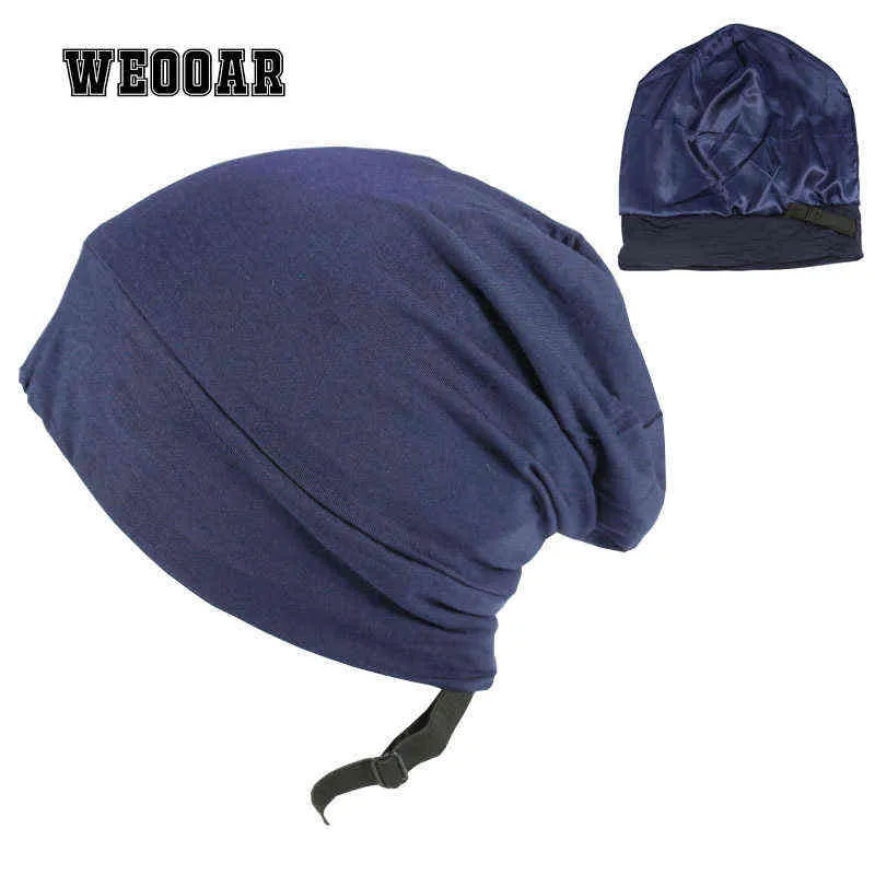 WEOOAR Foderato regolabile con cuffia in raso donna uomo cappello in raso di seta capelli notte berretto da notte berretto in cotone MZ226 220124245p