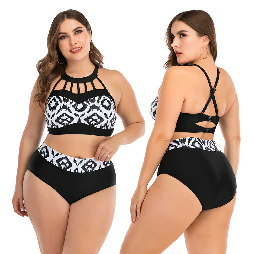 Kvinnor Hög midja Bikinis Set Baddräkt Plus Storlek Badkläder Stora Big Plussize Swimming Passar Beachwear Wear för Kvinna 210621