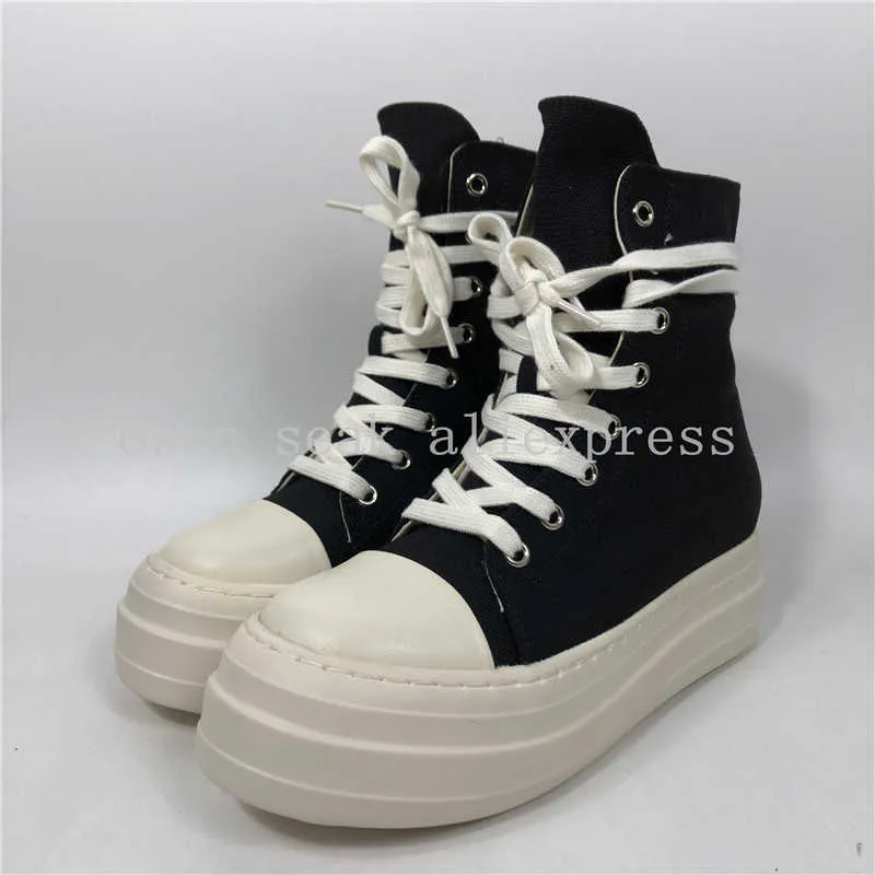 Owen Seak Women Canvas Shoes Luxury Trainers Platform Boots Lace Up Sneakers Casual Height Increasing Zip High-TOP Black Shoes 210911
