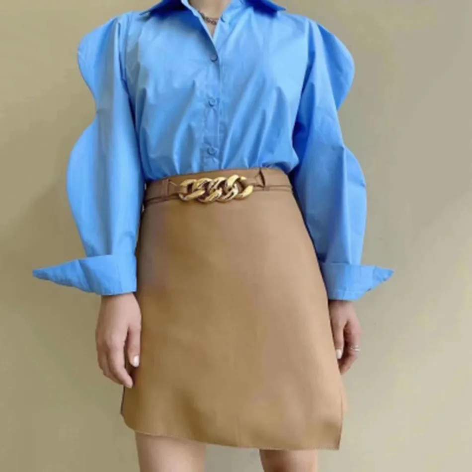 Gratis elegante dames pu korte rok zomer mode pure kleur pakket heup riem hoge taille mini 210524