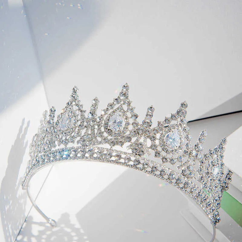 Роскошные кубические циркония Crown Crystal Bridal Tiaras Crowns Queen Princess Pageant Diadem повязка на голову свадебные драгоценности 210707