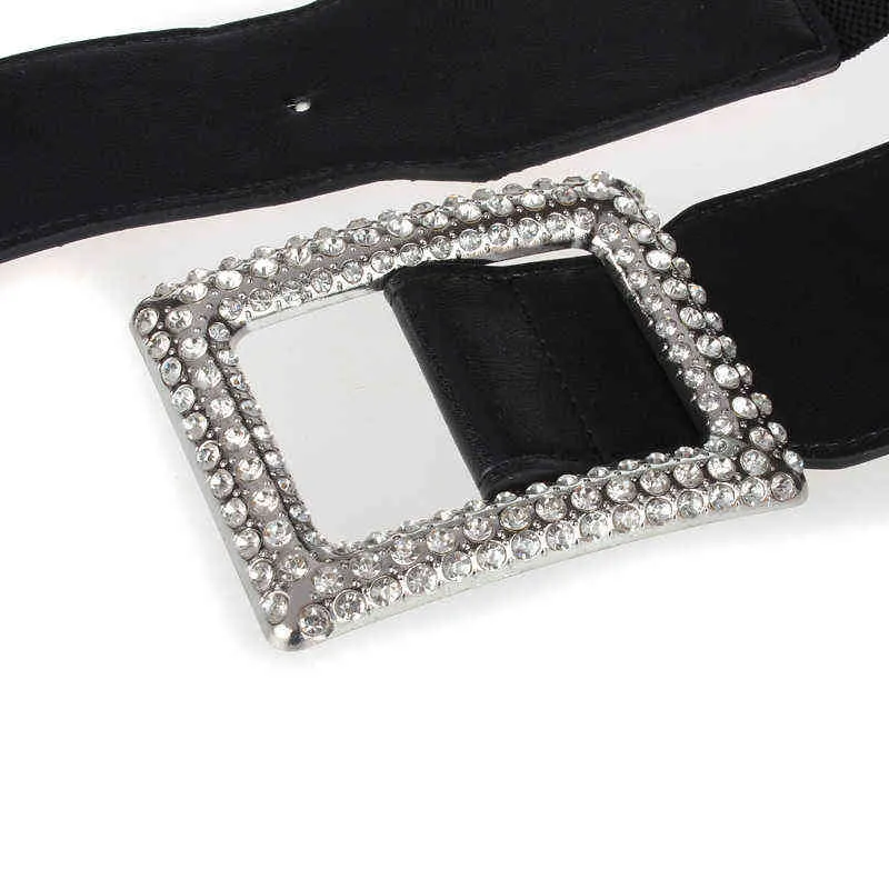 black waistbands fashion elastic belts for women dress wide waist seal HOT rhinestone silver rectangl buckle stretch waistband G220301