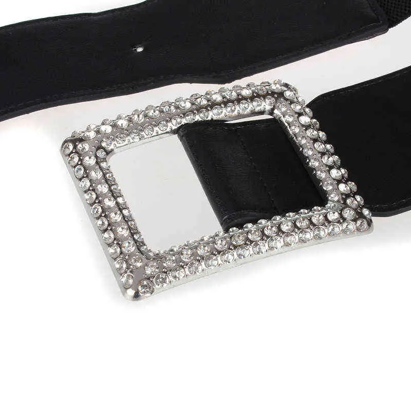 cinturini neri moda cinture elastiche le donne vestono la vita larga sigillo HOT strass argento rettangolo fibbia cintura elasticizzata G220301