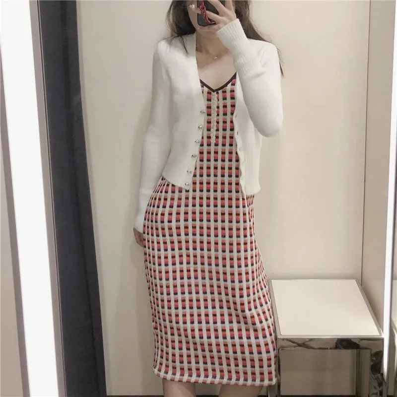 Red Jacquard Knitted Slip Dress Women Spring Fashion Button Backless Midi Sexy Dresses Woman Casual Sundress 210519