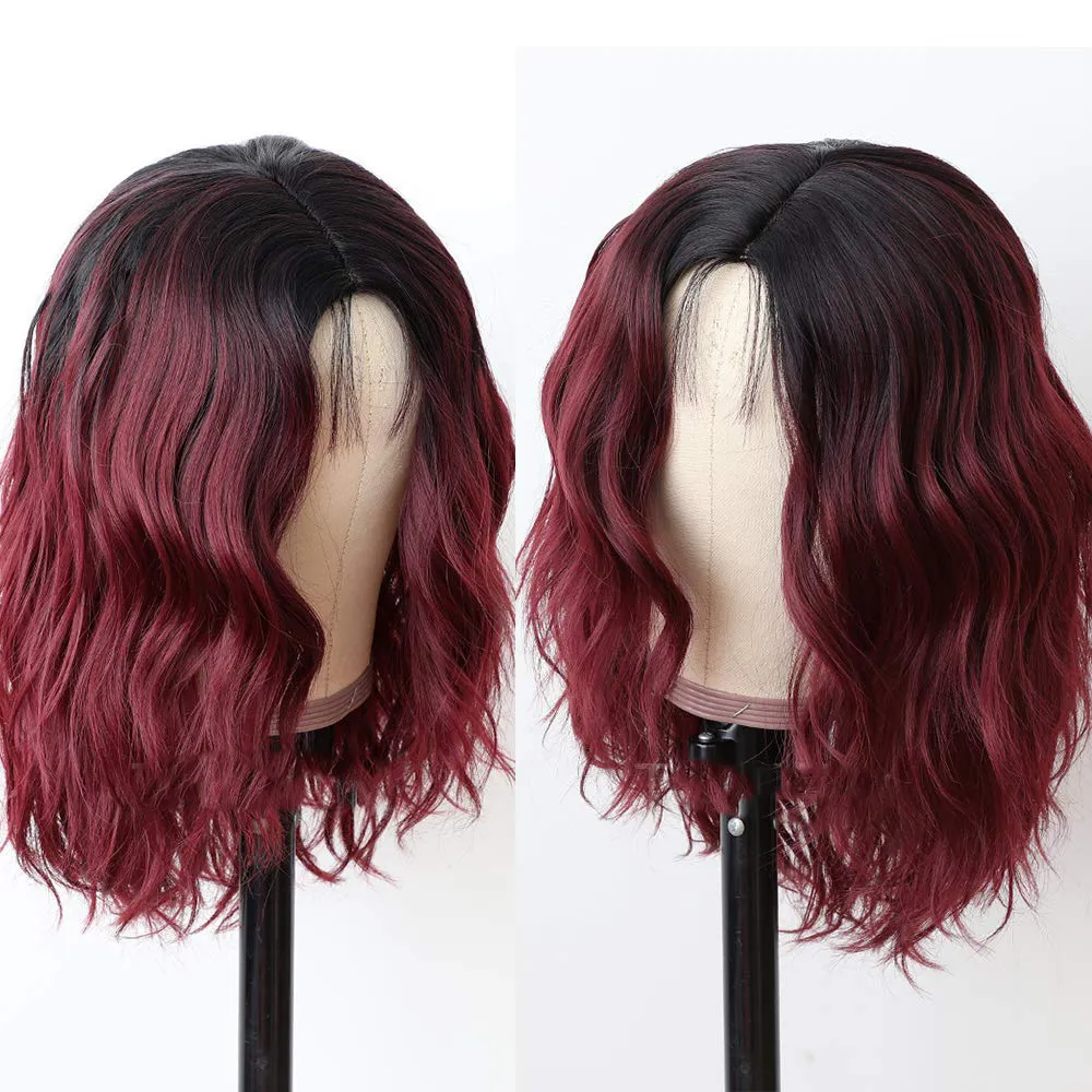 Borgogna Ombre Sintetica Sintetica parrucca anteriore corta Bob Resistente al calore Resistente al calore resistente alla seta sitntetica Parrucca Wigs Water Wave Womenfactory Direct