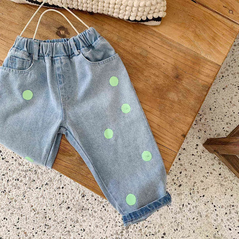 Kleinkind Jungen Jeans Koreanische Mode Punkte Denim Hosen für Jungen Frühling Herbst Hosen 2 3 4 5 6 Jahre Baby mädchen Hosen 2020 Neue G1220