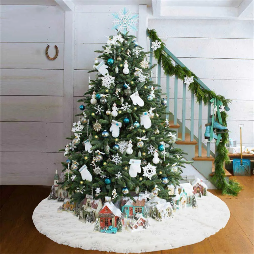 78/90/120CM blanc en peluche arbre de noël jupe décorations d'arbre de noël tapis sous le tapis année noël décor à la maison 211021