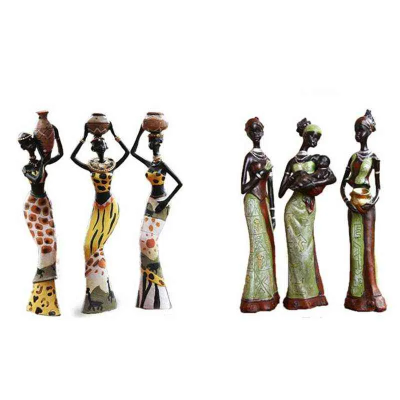 SETアフリカン女性の置物樹脂クラフト部族女性像エキゾチックな人形キャンドルホルダーギフトホームデコレーション彫刻h110266355051424