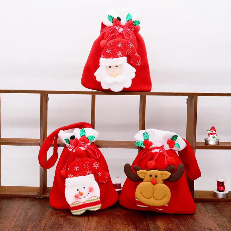 Borsa regalo di Natale in velluto rosso da 25 cm con decorazioni natalizie