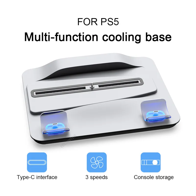 Support vertical pour Playstation 5 Console de jeu 3 Refroidisseur LED Base de ventilateur de refroidissement Station de charge rapide avec double contrôleur Charger252i