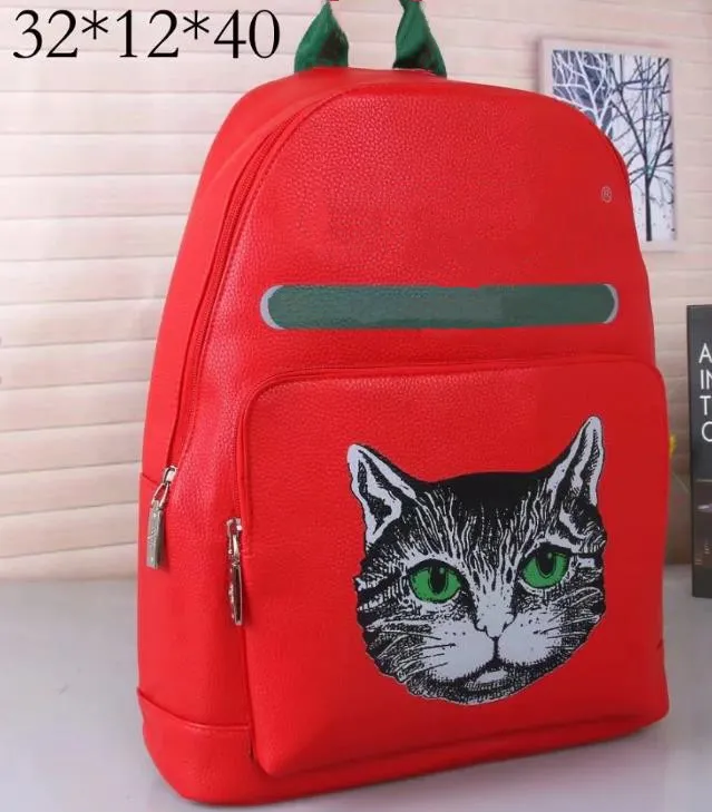 Cuir de mode grande capacité Men's Backpack Female Sac à dos chat noir rouge 32 12 40cm3262