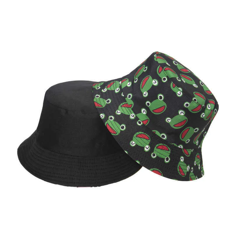 2021 New Pickle Rick Cotton New Bucket Hat Rick Fishing Cap US 애니메이션면 인쇄 어부 밥 모자 태양 낚시 부니 모자 Q08051065009