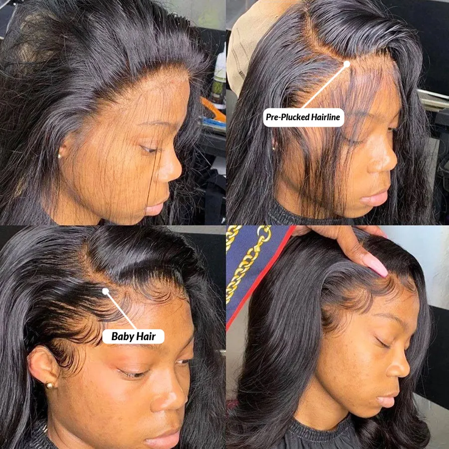 Remy Baby Hair pré plumé 13x6 dentelle frontale perruques brésilien 13x4 dentelle avant perruques de cheveux humains pour les femmes noires transparent vague de corps lâche