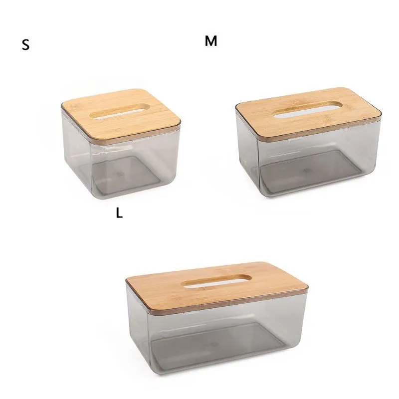 Bamboe Houten Deksel Plastic Tissue Box Papierhouder Dispenser Thuis Opbergkoffer 210326278T