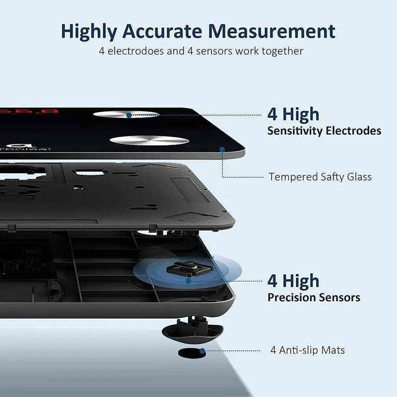 Bilancia digitale intelligente peso corporeo Analizzatore di composizione dello schermo LED Bluetooth con app smartphone H1229