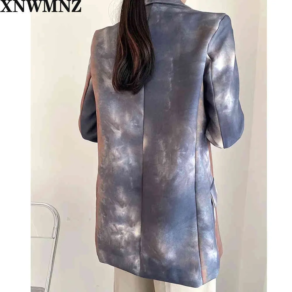 Women Fashion Office watercolor Double-breasted Lady Blazers Jacket Coat Vintage Outerwear Chic Female Top 210520
