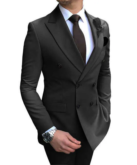 Trajes de hombre 2 piezas Slim Fit Casual de negocios padrinos de boda gris verde marfil solapa esmoquin para traje de boda Blazer pantalones ropa X0909