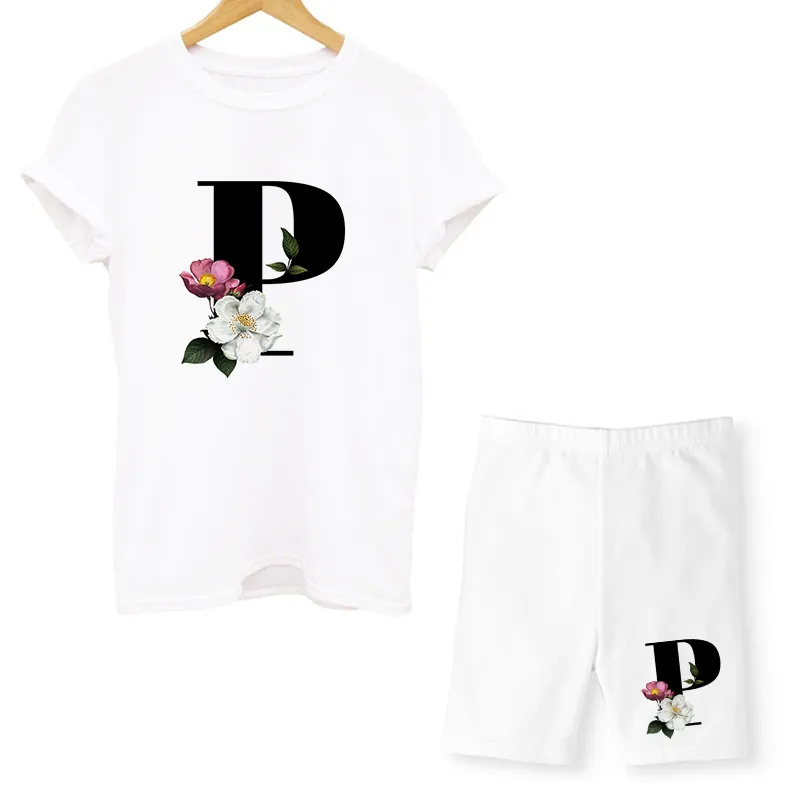 Women Two Piec Set Letter T Shirts And Shorts Set Summer Short Sleeve O-neck Casual Joggers Biker Shorts Sexy Outfit For Woman 220224