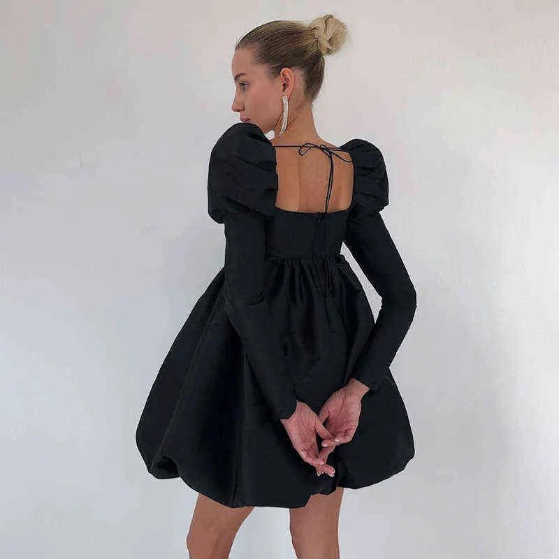 Rockmore Elegant Party Dress Dla Kobiet Sexy Backless Mini Sukienka Z Długim Rękawem Plisowaną Balową Suknie Puffy Dresses Y2K Streetwear Black G1214