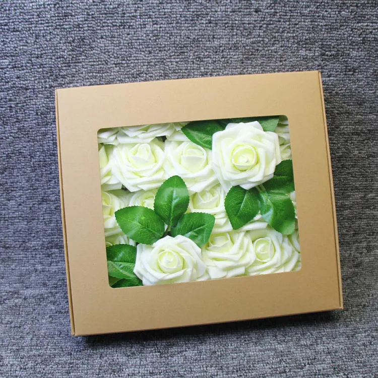 Home Hochzeit dekorative künstliche Blumen box pe Foam Rose Blumen Kopf mit Blättern DIY Braut Bouquet Simulation Blume für 8293111