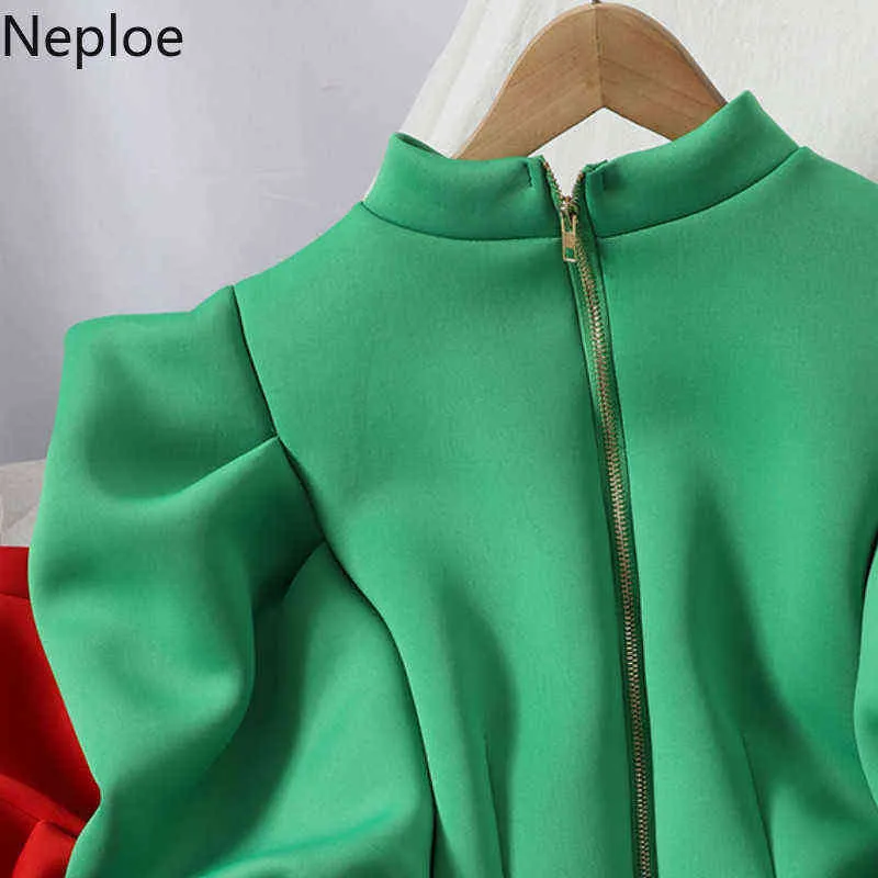 Nepeoe Bluza Spadek Ubrania Kobiety Moda Bluzy Puff Rękaw Zipper Bluza Koszula Koreański Vintage Winter Woman Cropped Tops 211109