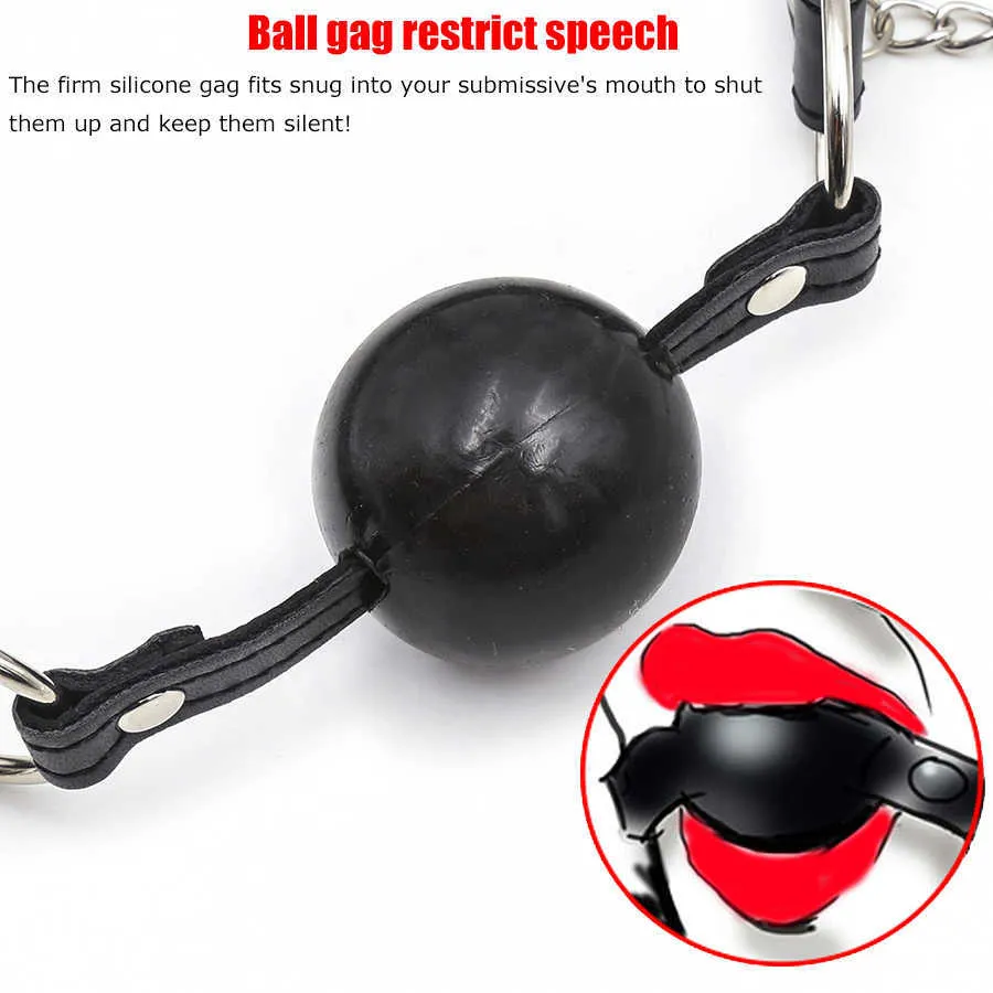 Bondage Gummi Open Mouth Ball Gag med nippelklämmorhållare, BDSM-sele, sexleksaker för par, vuxna spel P0816