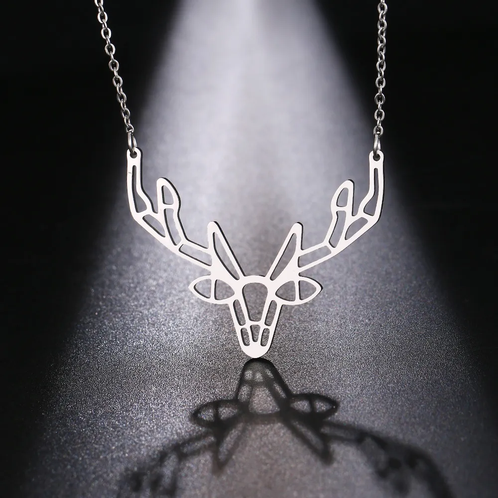 Cacana Stainless Steel Necklace Origami Deer Charm Necklace Women Boho Antler Horn Animal Christmas Jewelry Everyday Gift (7)