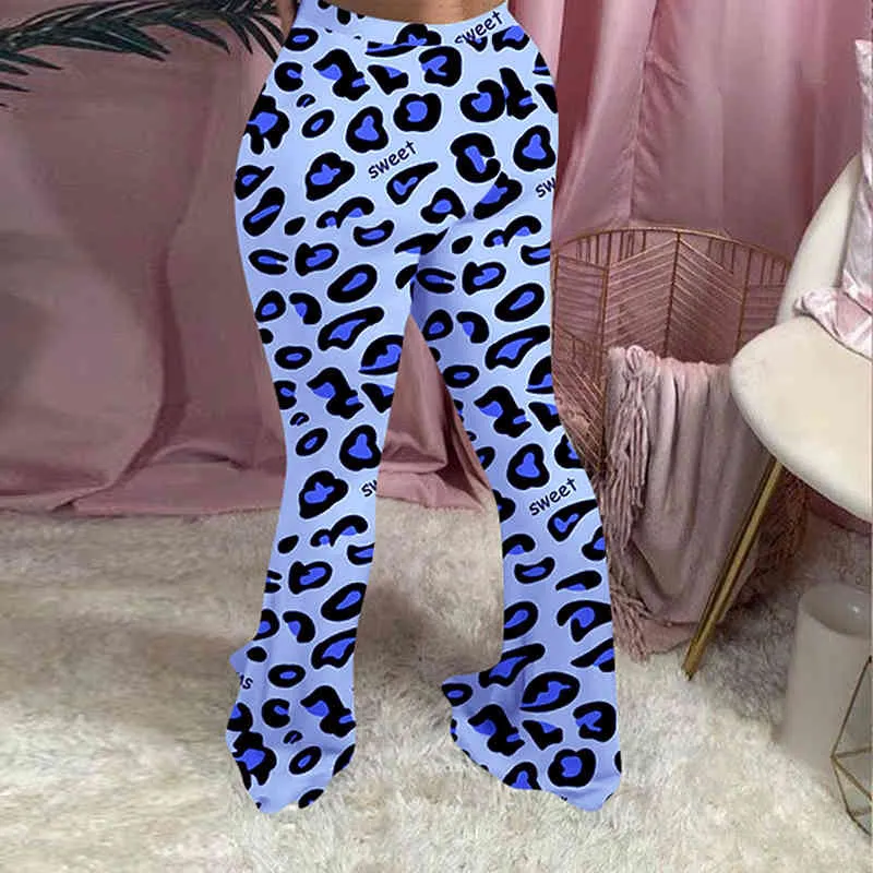Caída Mujeres Trendy Leopard Print Blare Pants S-4XL Tallas grandes Sweypants Pink Color Wide Leg Partywear Pantalones largos Pantalones 210517