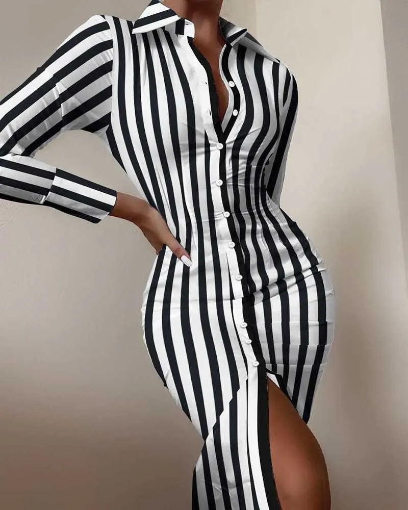 2021 autumn new product printed sexy tight-fitting long-sleeved tight-fitting long shirt waist pleated dress Y1006