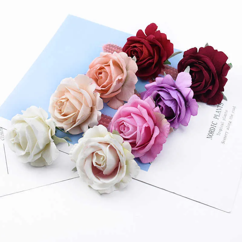 10 stycken 6cm Rose Head Konstgjorda blommor Heminredning Tillbehör Scrapbooking Candy Box Brosch Bröllop Bröllop Tillbehör Y0630