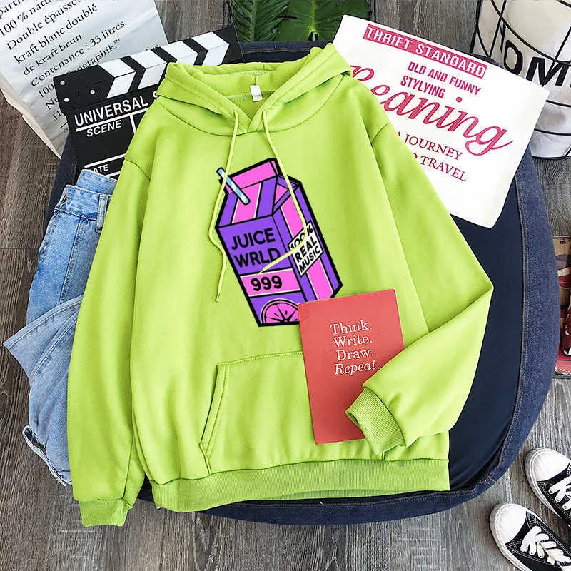 Kawaii JUICE Wrld Hoodies Draad Sweatshirt Juice Wrld Print Trap Rap Rainbow Fault Juice World Oversized Vrouwen Winter Hoodies Y0804