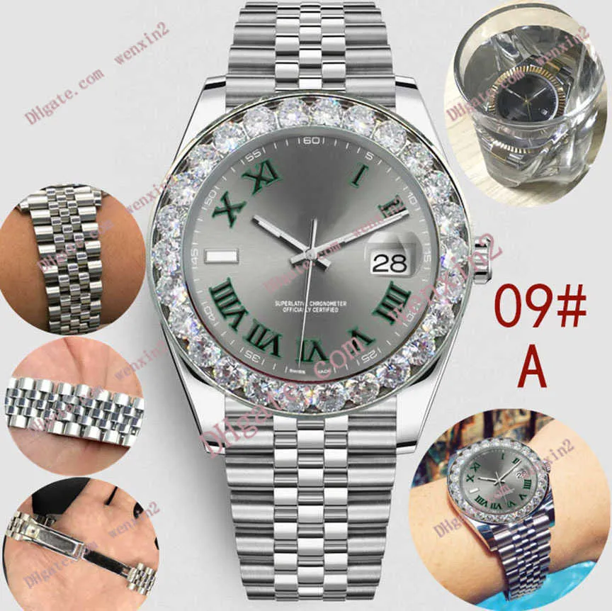 Heren Diamond Watch Green Roman Cumerals Mechanica Automatisch 43 mm 20 Kleuren roestvrijstalen bezel Jubileum Band Waterdichte sport ST292M