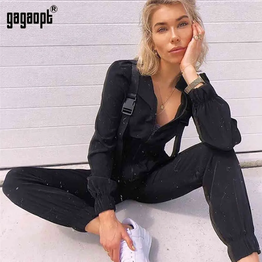 Gagaopt high fashion herfst rompers dames jumpsuit sexy vintage casual kaki lange mouw jumpsuit rompers overalls 210326
