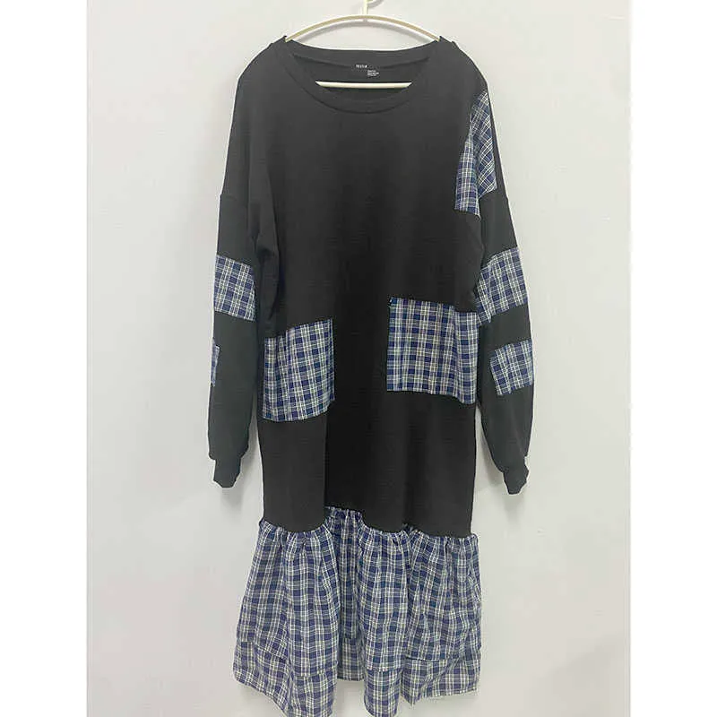 Big Sale Autumn and Winter Casual Loose Women's Dress Stitching Plaid Plus Size College Style Cotton 210615