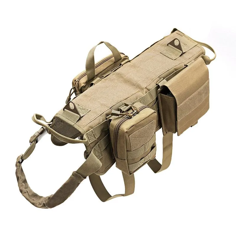 Colliers de chien Laisses Harnais militaire Selle avec sac de poche Gilet de formation pour animaux de compagnie Collier souple Accessoires réglables pour petit Medid238K
