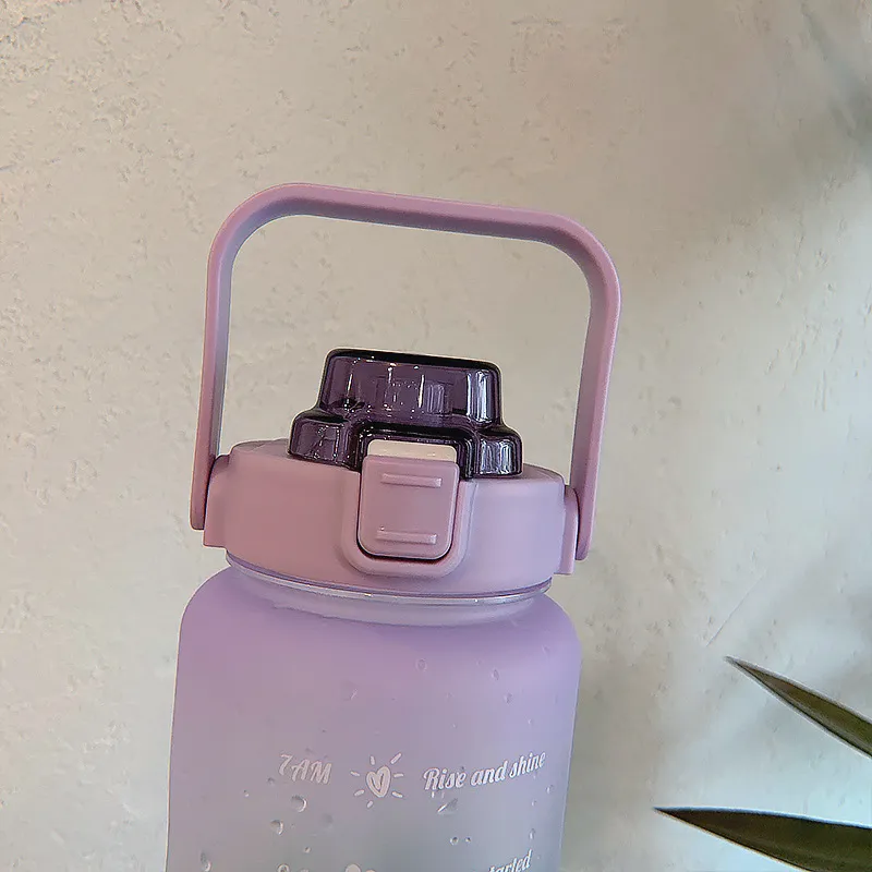 64 oz 2000 ml grand marqueur de temps d'eau Portable étanche sans BPA bouteille de sport non toxique avec paille