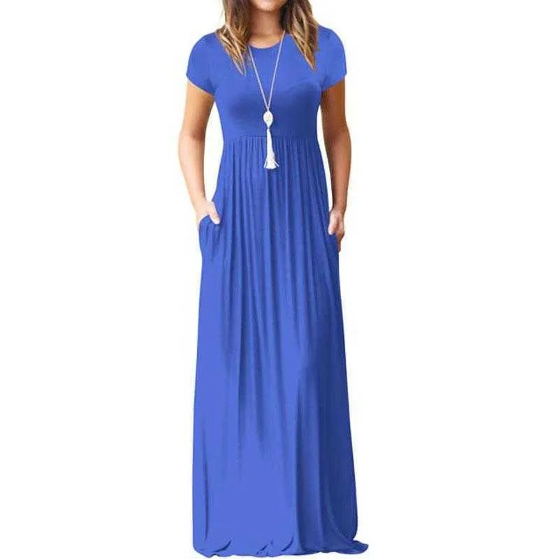 2021 Elegancka Długa Summer Sukienka Kobiety Krótki Rękaw Maxi Ladies Party Casual Es Samica Robe Femme Green Red XXL Y0823