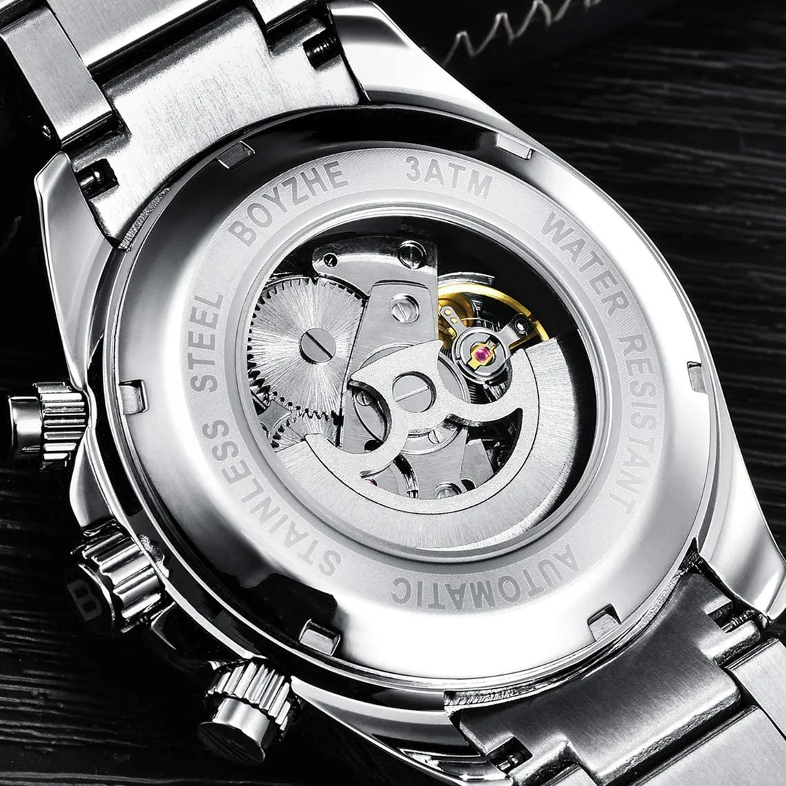 남성 자동 기계식 시계 빛나는 비즈니스 패션 캐주얼 스테인레스 스틸 스포츠 시계