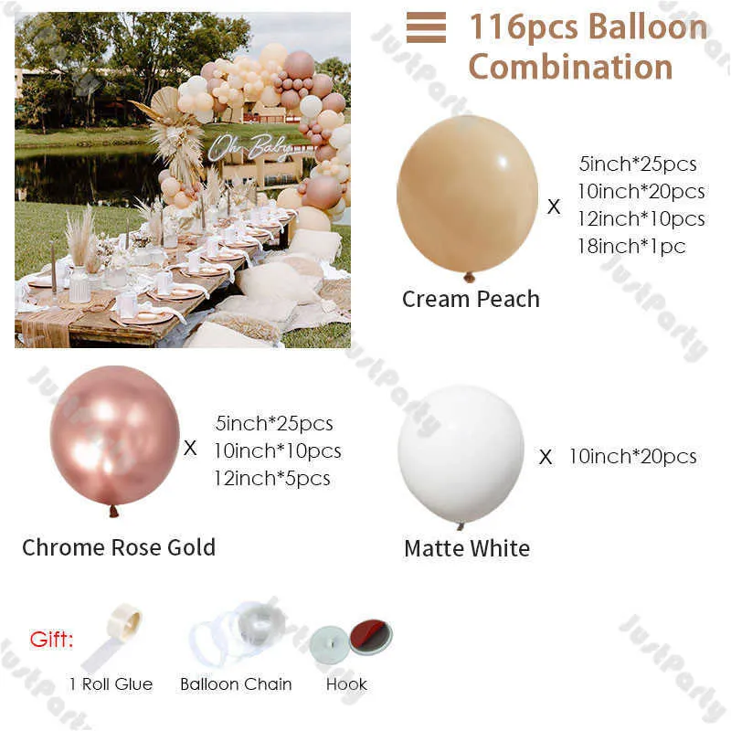 crème pêche ballons guirlande kit décoration de mariage chrome rose or blanc ballon arc fête d'anniversaire bébé douche décor 210626