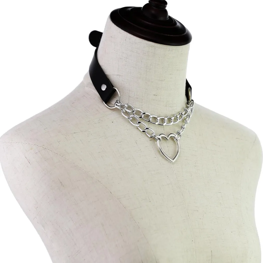 Trendiga sexiga punk gotiska läderhjärta med choker halsband vintage charm runda krage halsband kvinnor smycken gåva j0312