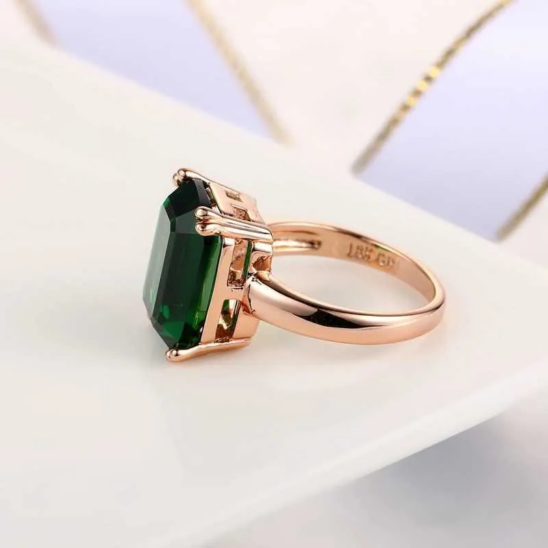 천연 에메랄드 반지 지르콘 다이아몬드 반지 여성 약혼 결혼 반지 녹색 보석 반지 14K 로즈 골드 파인 쥬얼리 2685