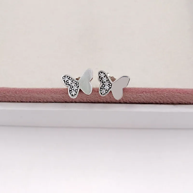 Varmdesigner Smycken Autentisk 925 Sterling Silver Butterfly Stud Örhängen Pandora Örhängen Lyxiga kvinnor Alla hjärtans dag födelsedagspresent